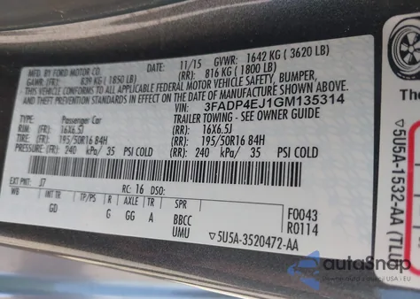 2016 Ford Fiesta Se from USA, damaged, VIN 3FADP4EJ1GM135314